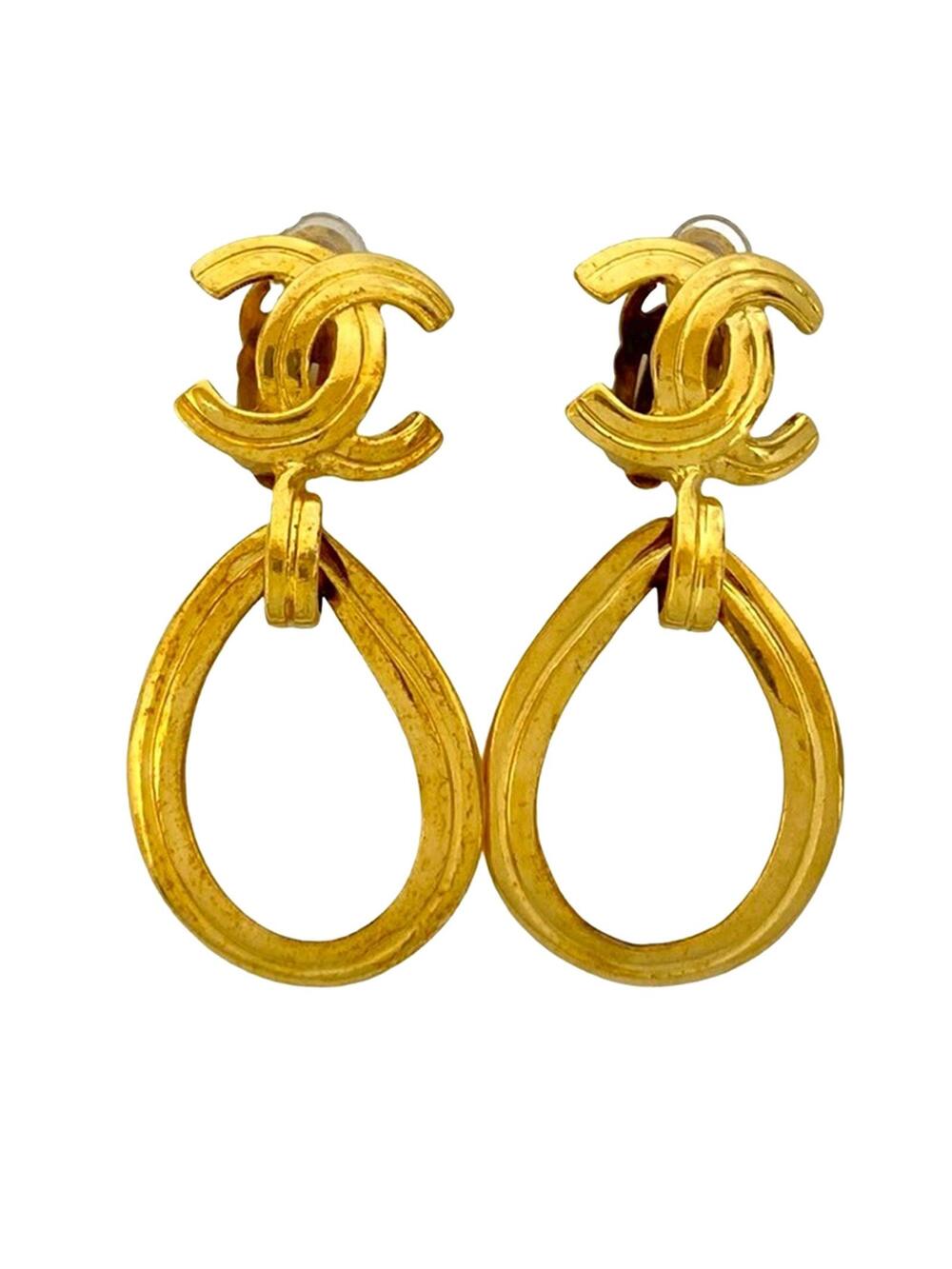 Chanel Cc Gold Plated Loop Drop Clip On #274995C76B